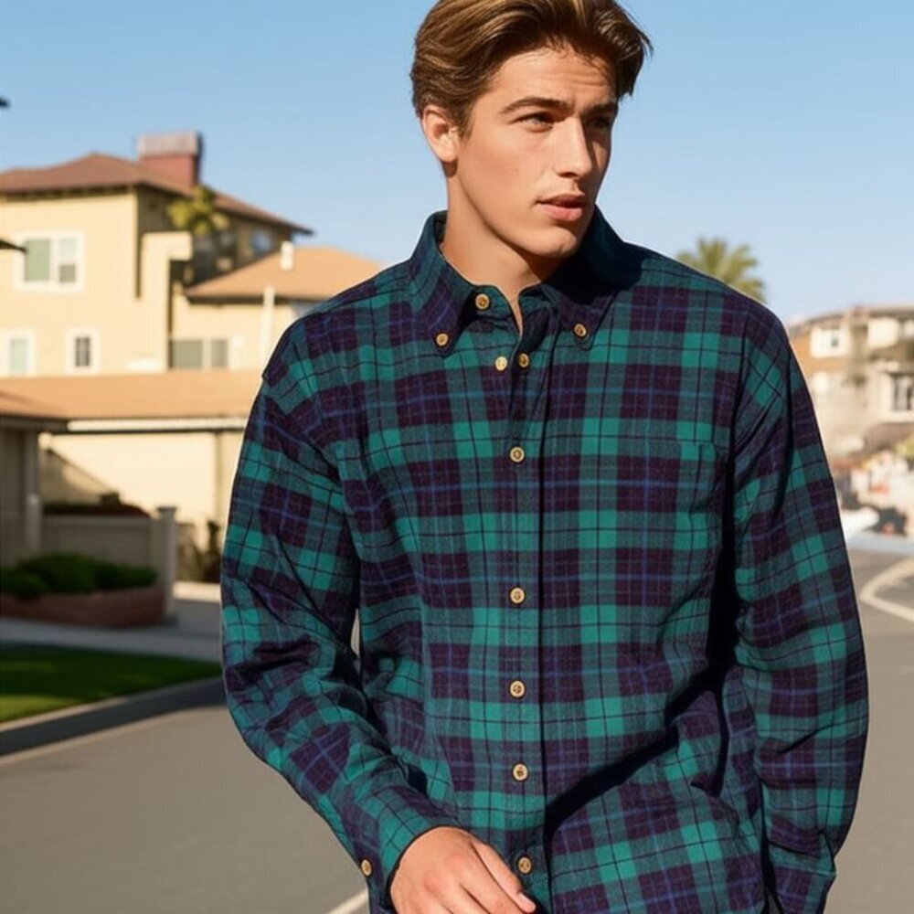 Pendelton Men's 15.5 100% Pure Virgin Wool Long Sleeve Button Down Shirt - Picture 1 of 9